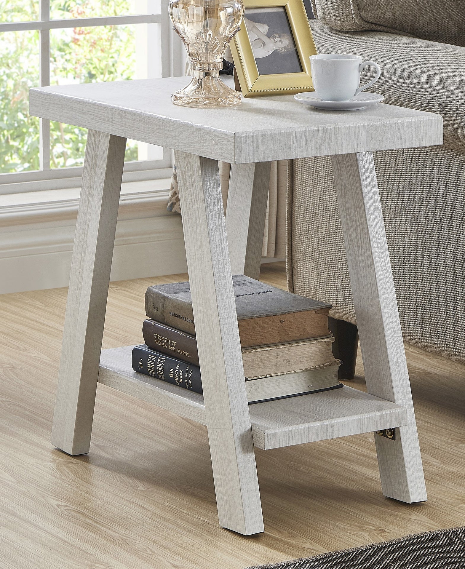 Athens Contemporary Wood Shelf Side Table in White Finish