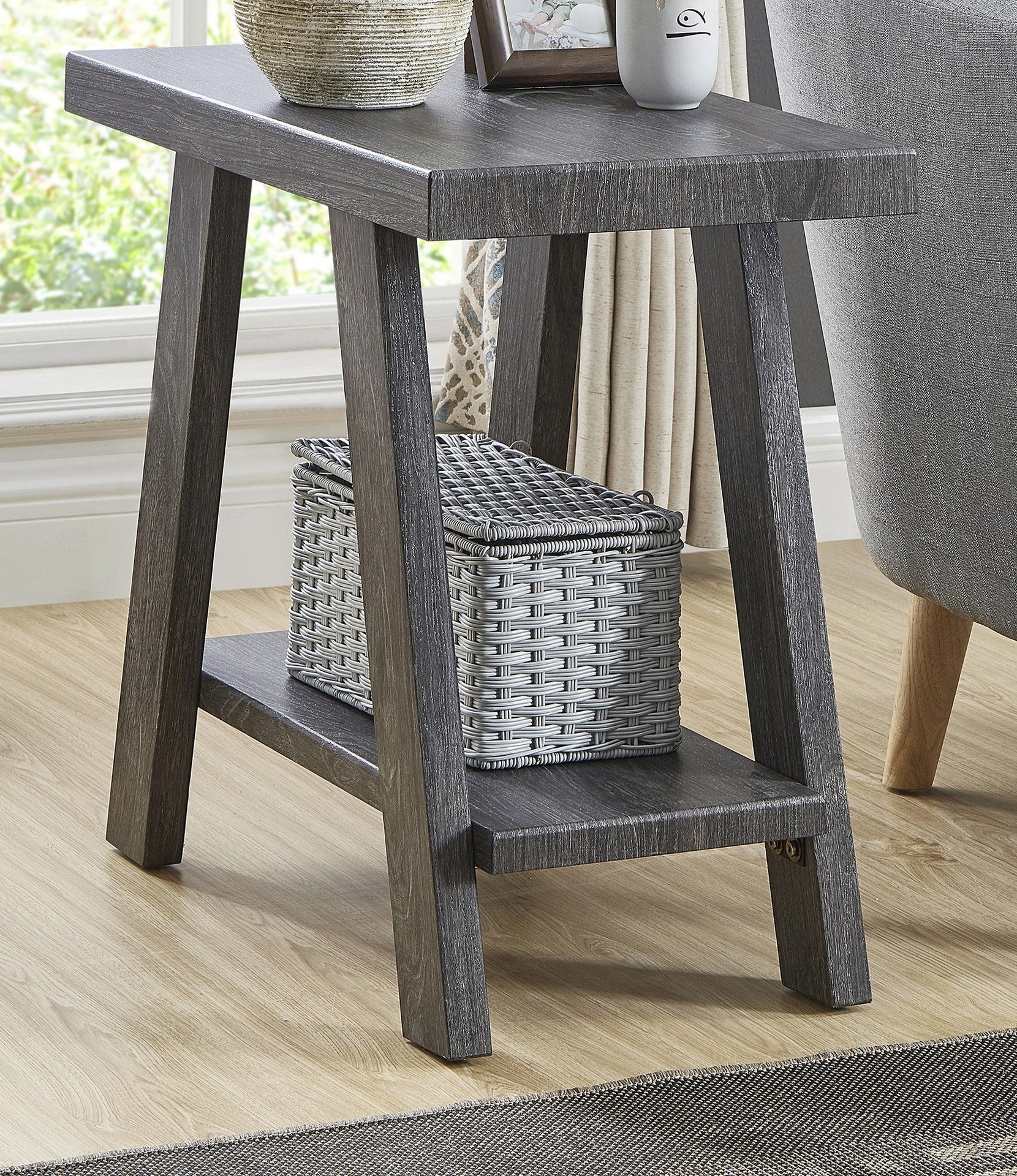 Athens Contemporary Wood Shelf Side Table in Gray Finish