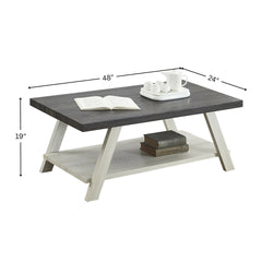 Athens Contemporary Two-Tone Wood Shelf Coffee Table in Weathered Charcoal and Beige