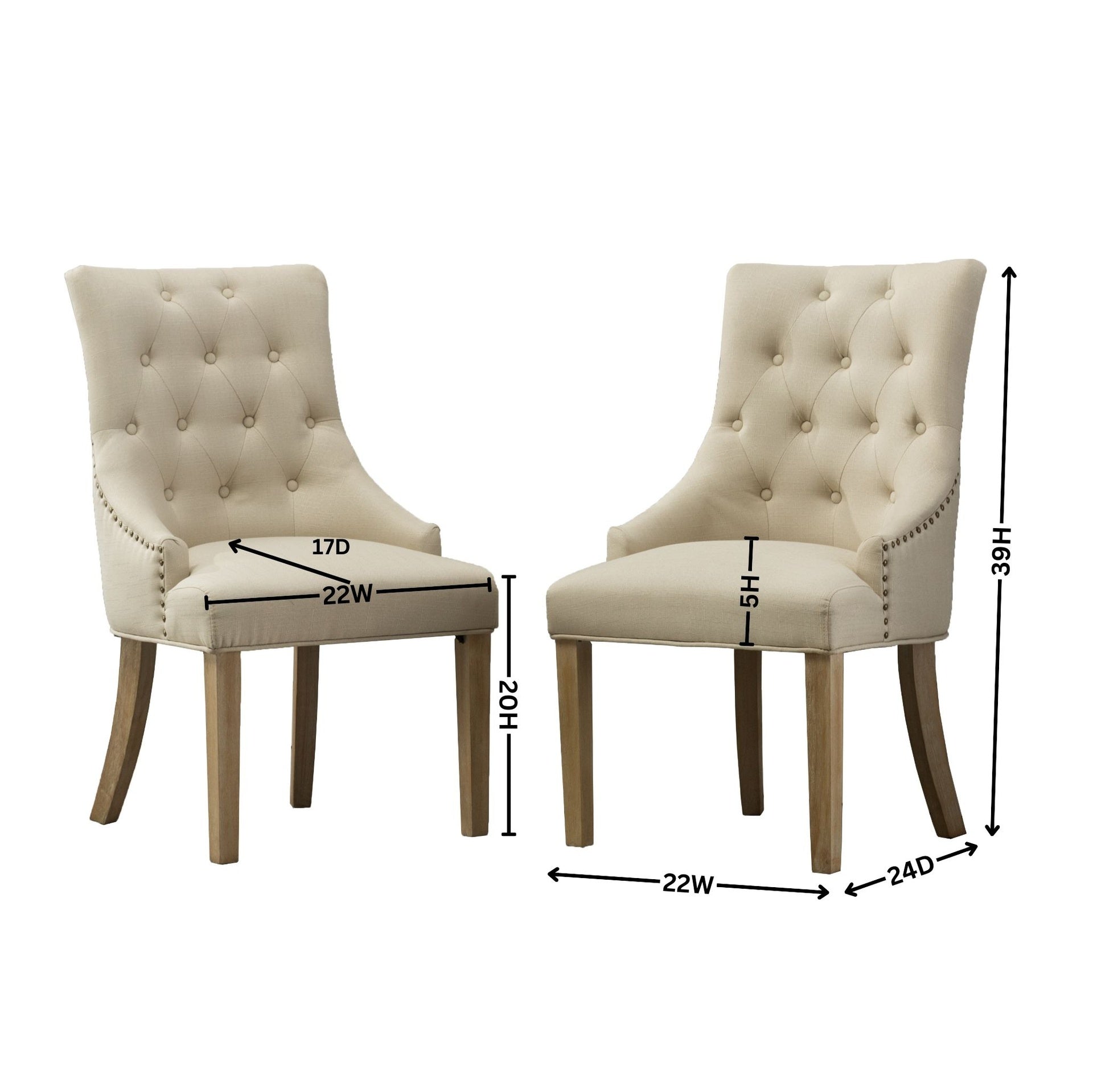 Tan Button Tufted Solid Wood Wingback Hostess Chairs with Nail Heads Set of 2