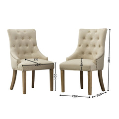 Tan Button Tufted Solid Wood Wingback Hostess Chairs with Nail Heads Set of 2