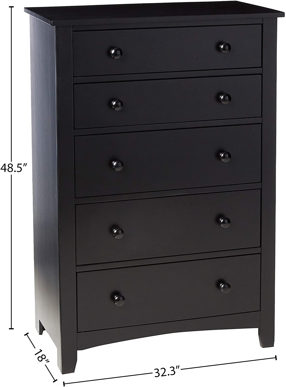 Contemporary Black Finish 1pc Chest of Drawers Plywood Pine Veneer Bedroom Furniture 5 drawers Tall chest