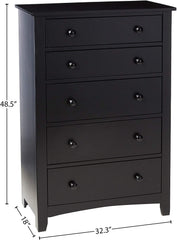 Contemporary Black Finish 1pc Chest of Drawers Plywood Pine Veneer Bedroom Furniture 5 drawers Tall chest