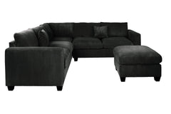Modern Style L-Shaped 4pc Sectional Set Cocktail Ottoman Square Arms Throw Pillow Corduroy Upholstered Black Finish Primary Living Room