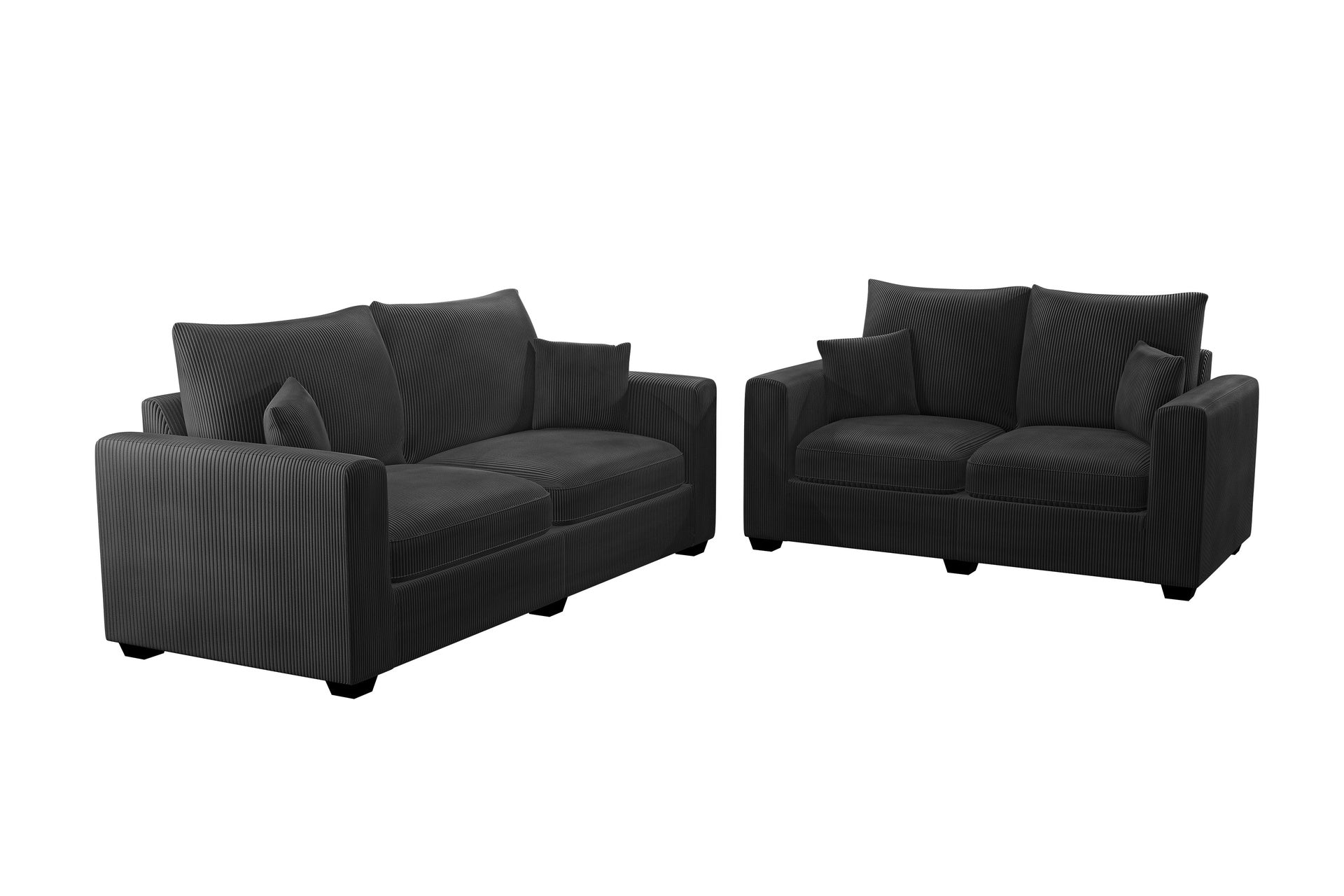 Contemporary Style 2pc Sofa Set 1x Loveseat 1x Sofa Set Cushion Back Matching Pillow Square Arms Wooden Legs Black Finish Primary Living Room