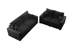 Contemporary Style 2pc Sofa Set 1x Loveseat 1x Sofa Set Cushion Back Matching Pillow Square Arms Wooden Legs Black Finish Primary Living Room