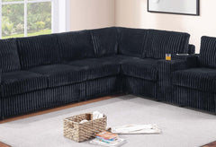 Modern Style L-Shape 4pc Sectional Set Reversible Loveseat USB Ports Cup Holder Armless Chair Plastic Legs Corduroy Upholstered Black Finish Primary Living Room