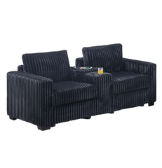 Modern Style 2pc Sofa Set 1x Sofa 1x Loveseat Back Cushion Plastic Legs Cup Holders Charging Port  Corduroy Upholstered Black Finish Primary Living Room
