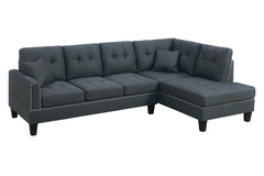 Modern Style 2pc Sectional Set Nailhead Trim Two Matching Accent Pillows Plastic Legs Left Arm Three Seat Sofa Charcoal Finish Primary Living Room