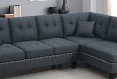 Modern Style 2pc Sectional Set Nailhead Trim Two Matching Accent Pillows Plastic Legs Left Arm Three Seat Sofa Charcoal Finish Primary Living Room
