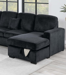 Modern Design 4pc Convertible Sectional Storage Compartment Matching Pillow Pull Out Bed USB Port Corduroy Upholstered Black Finish Primary Living Room
