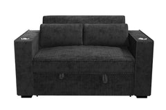 Modern Style Convertible Sofa Extension Legs Flatten Backrest Matching Pillows Cup Holders On Armrest USB Ports Black Finish Primary Living Room