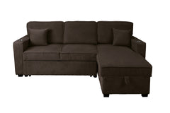 Contemporary Style Convertible Sectional Cup Holder USB And USB-C Port Storage Chaise Matching Pillows Pull Out Extension Chocolate Finish Primary Living Room