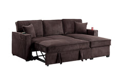 Contemporary Style Convertible Sectional Cup Holder USB And USB-C Port Storage Chaise Matching Pillows Pull Out Extension Chocolate Finish Primary Living Room