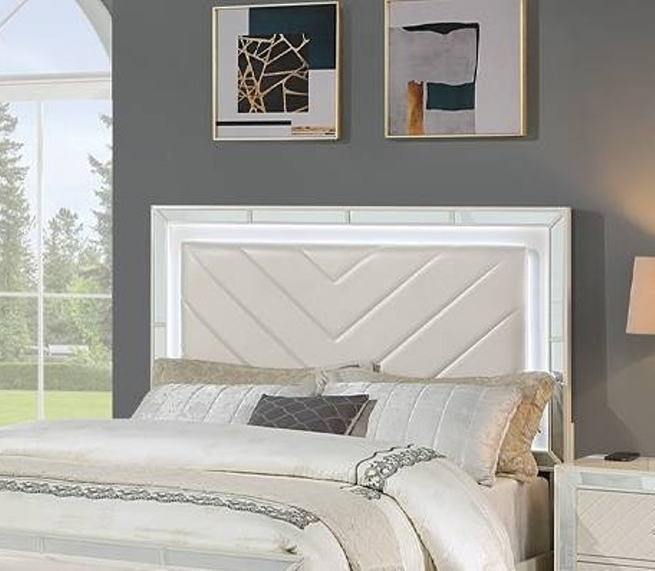Contemporary Style 1pc Queen Size Upholstered Headboard And Footboard Built In LED Lights Bedroom Furniture
