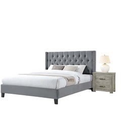 Queen Size 1pc Bed Nailhead Head Trim Diamond Tufted Headboard Gray Finish Bedroom Furniture
