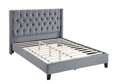 Queen Size 1pc Bed Nailhead Head Trim Diamond Tufted Headboard Gray Finish Bedroom Furniture