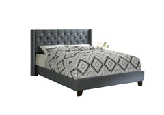Contemporary Style 1pc Queen Size Bed Diamond Tufted Headboard Plastic legs Blue Gray Finish Bedroom Furniture