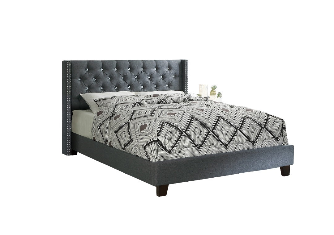 Contemporary Style 1pc Full Size Bed Diamond Tufted Headboard Plastic legs Blue Gray Finish Bedroom Furniture