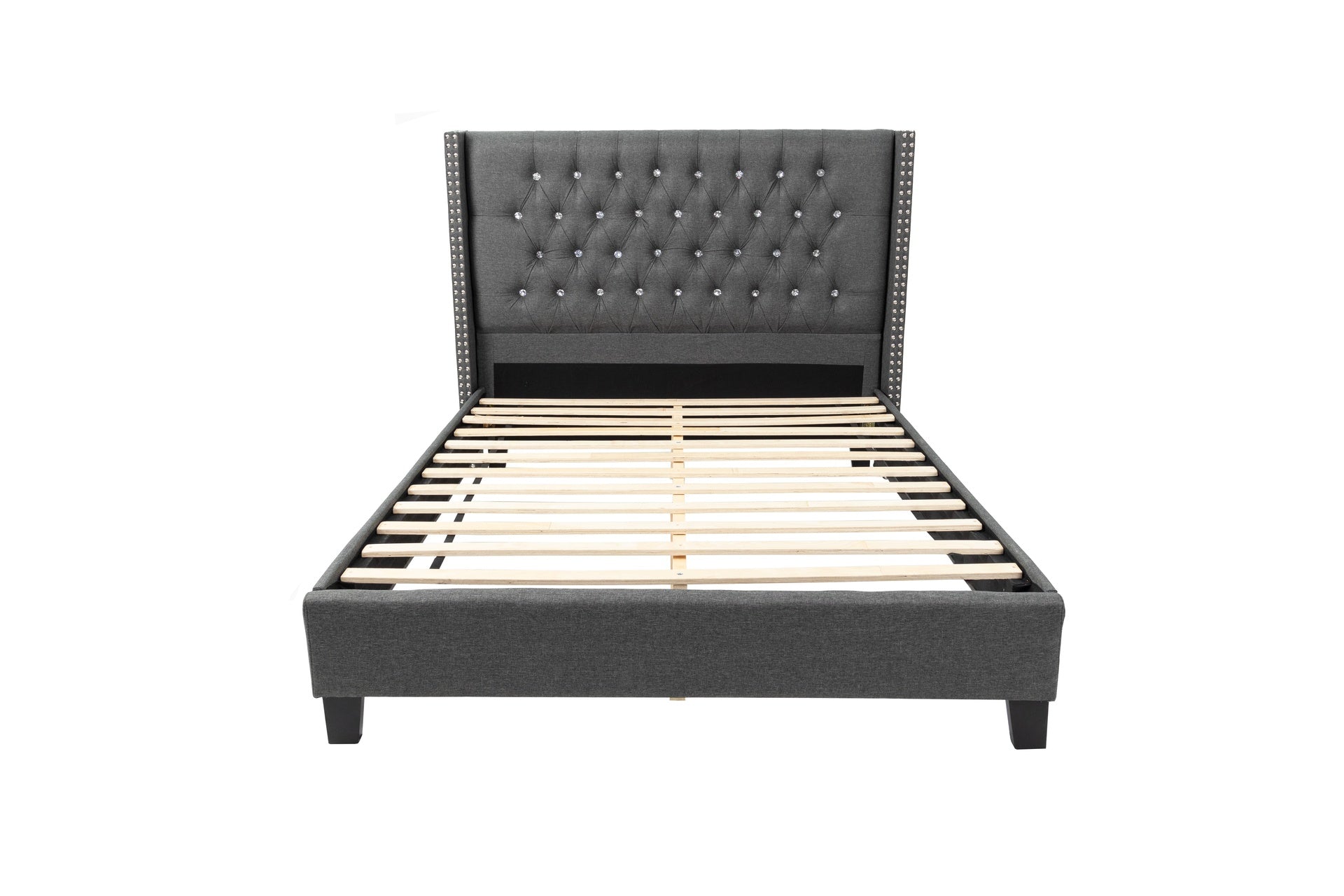 Contemporary Style 1pc Full Size Bed Diamond Tufted Headboard Plastic legs Blue Gray Finish Bedroom Furniture