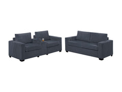 Elegant Simple Sofa w Console Cup Holder And Loveseat 2pcs Sofa set Dark Gray Wide-Welt Corduroy Living Room Couch