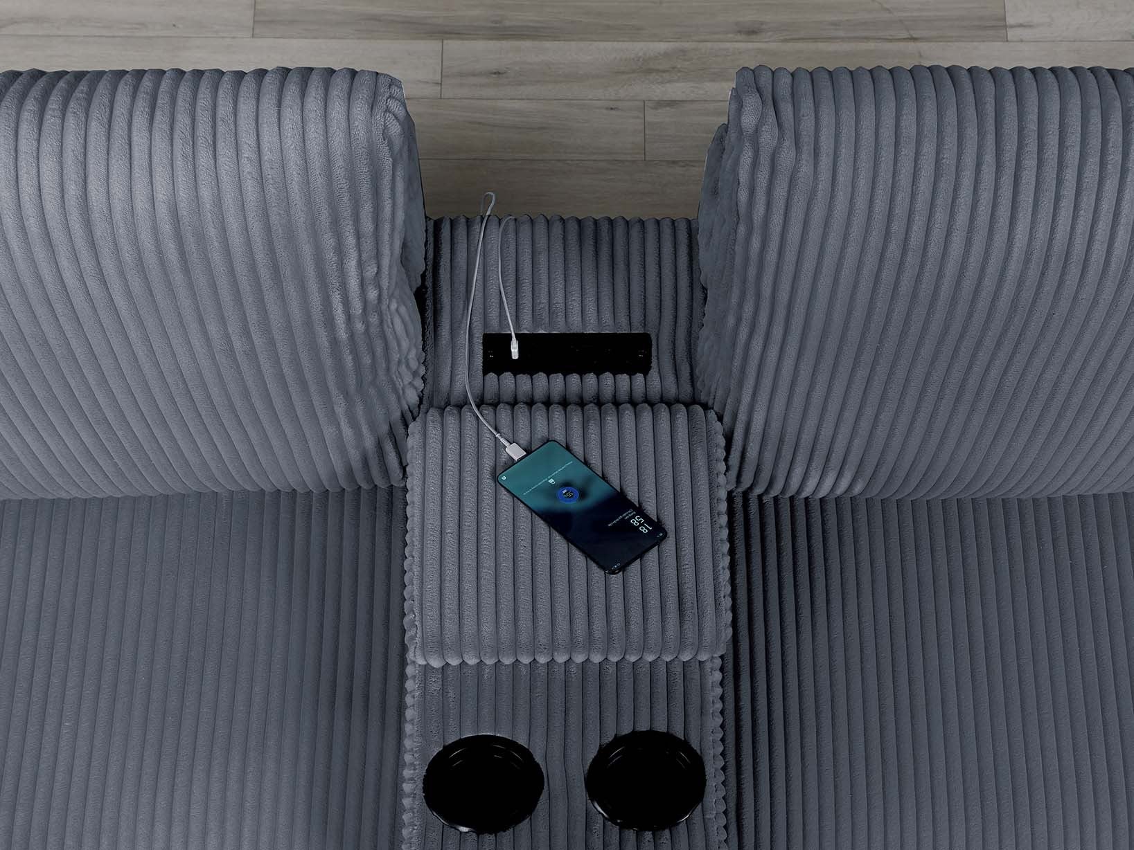 Elegant Simple Sofa w Console Cup Holder And Loveseat 2pcs Sofa set Dark Gray Wide-Welt Corduroy Living Room Couch