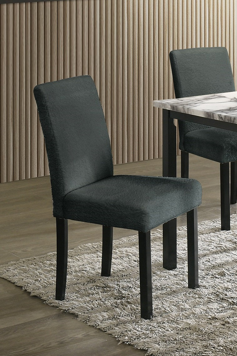 Charcoal Finish Wool Fabric Chairs Faux Marble Top Table 5pc Dining Set Kitchen Dinette Cushions Upholstered 4x Chairs Dining Room