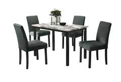 Charcoal Finish Wool Fabric Chairs Faux Marble Top Table 5pc Dining Set Kitchen Dinette Cushions Upholstered 4x Chairs Dining Room