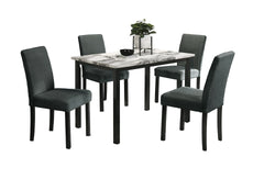 Charcoal Finish Wool Fabric Chairs Faux Marble Top Table 5pc Dining Set Kitchen Dinette Cushions Upholstered 4x Chairs Dining Room