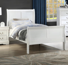 Twin Size Bed White Louis Phillipe Solid wood 1pc Bed Bedroom Sleigh Bed Bedroom Furniture