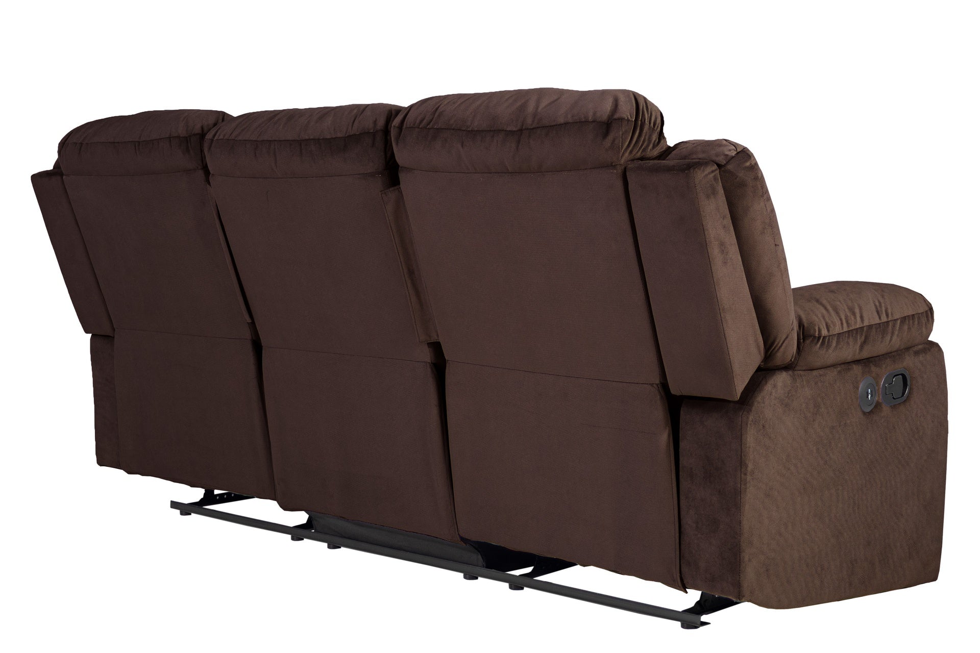 Modern Manual Sofa 1pc Pillow Arms Plush Backrest Horizontal Tufting USB Port Chocolate Finish Primary Living Room Furniture