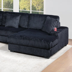 Black Corduroy Contemporary Style 1pc RAF Chaise w Cup Holder Only Modular Piece Texture Upholstered Living Room Furniture