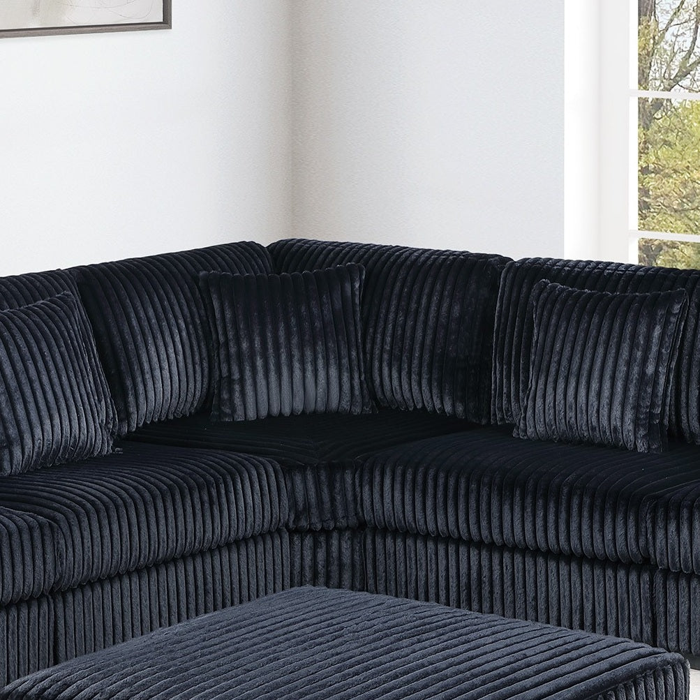 Contemporary Style 1pc Corner Wedge Only Modular Piece Black Corduroy Texture Surface Upholstered Living Room Furniture