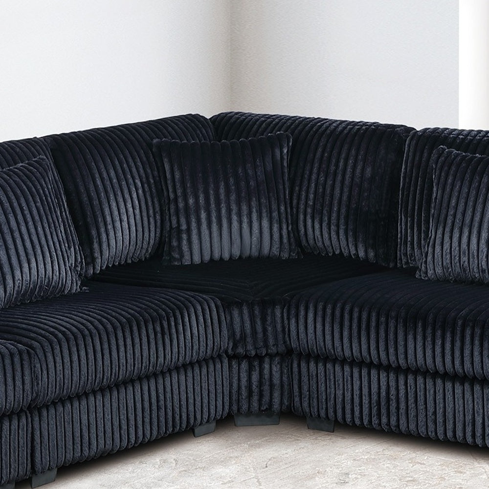 Contemporary Style 1pc Corner Wedge Only Modular Piece Black Corduroy Texture Surface Upholstered Living Room Furniture