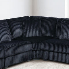 Contemporary Style 1pc Corner Wedge Only Modular Piece Black Corduroy Texture Surface Upholstered Living Room Furniture