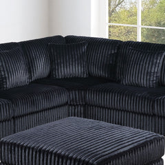 Contemporary Style 1pc Corner Wedge Only Modular Piece Black Corduroy Texture Surface Upholstered Living Room Furniture