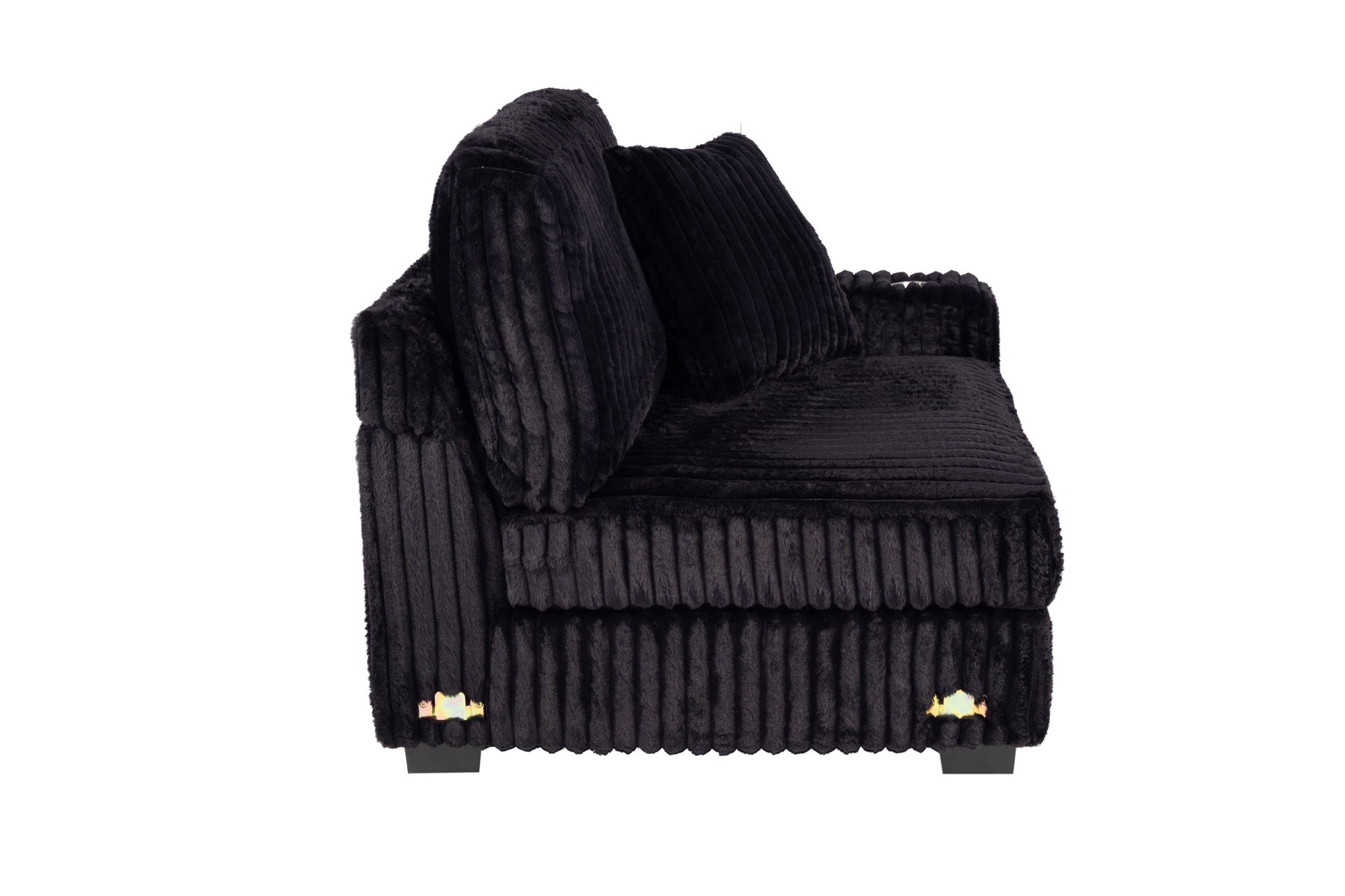 Contemporary Style 1pc RAF Chair w Cup Holder Armrest Black Corduroy Texture Surface Upholstered Modular Living Room Couch Chair