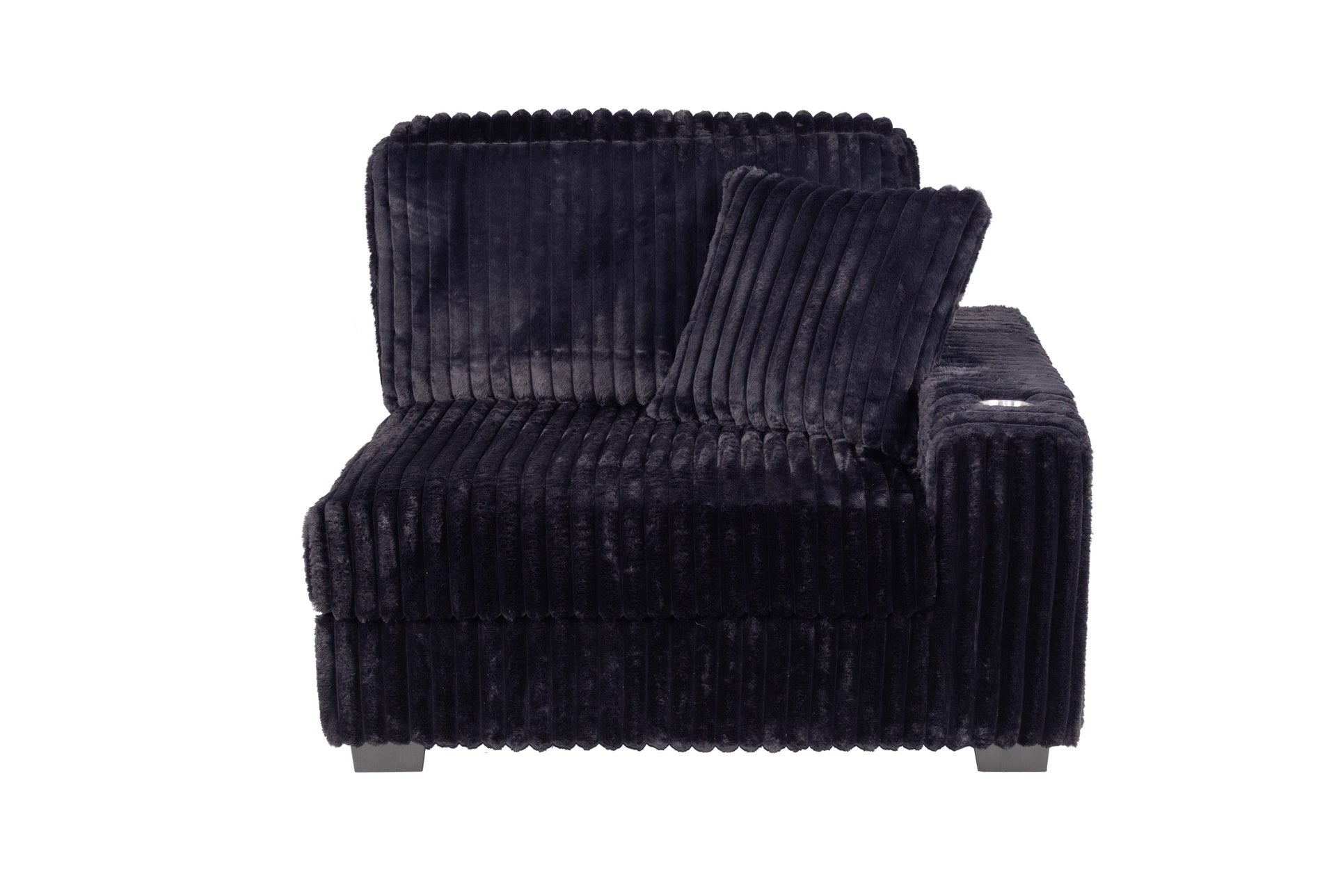 Contemporary Style 1pc RAF Chair w Cup Holder Armrest Black Corduroy Texture Surface Upholstered Modular Living Room Couch Chair