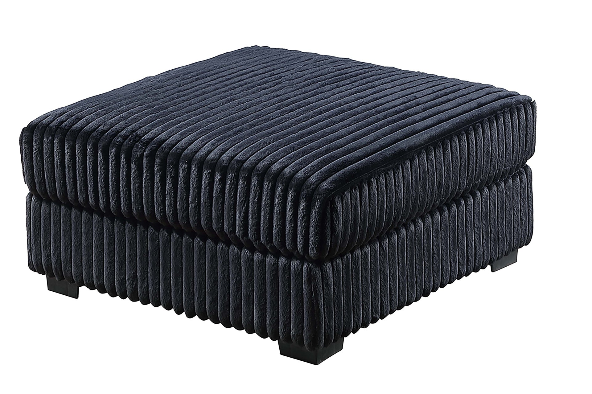Black Fur-Like Corduroy 1pc Ottoman Fabric Upholstered Living Room Furniture Cozy Contemporary Style