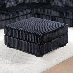 Black Fur-Like Corduroy 1pc Ottoman Fabric Upholstered Living Room Furniture Cozy Contemporary Style