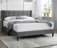 Elegant Modern 1pc Full Size Bed Upholstered Box Design Headboard Bedframe Gray Brushed Linen