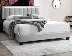 1pc Full Size Bed Channel Tufting w LED Full Upholstered Light Gray Finish Bedroom Furniture