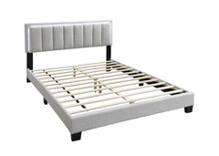 1pc Full Size Bed Channel Tufting w LED Full Upholstered Light Gray Finish Bedroom Furniture
