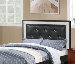 Glamours Style Twin Size Bed Diamond Tufted Padded Headboard Middle Support Legs Black Finish Bedroom Furniture