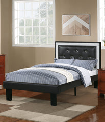 Glamours Style Twin Size Bed Diamond Tufted Padded Headboard Middle Support Legs Black Finish Bedroom Furniture