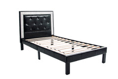 Glamours Style Twin Size Bed Diamond Tufted Padded Headboard Middle Support Legs Black Finish Bedroom Furniture