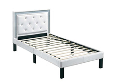 Glamours Style Twin Size Bed Diamond Tufted Padded Headboard Middle Support Legs White Finish Bedroom Furniture