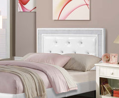 Glamours Style Twin Size Bed Diamond Tufted Padded Headboard Middle Support Legs White Finish Bedroom Furniture