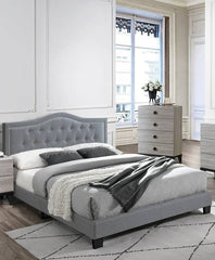European style 1pc Full Size Bed Velvet Fabric Middle Support Legs Gray Finish Bedroom Furniture