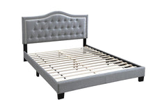 European style 1pc Queen Size Bed Velvet Fabric Button Tufted Headboard Gray Finish Bedroom Furniture